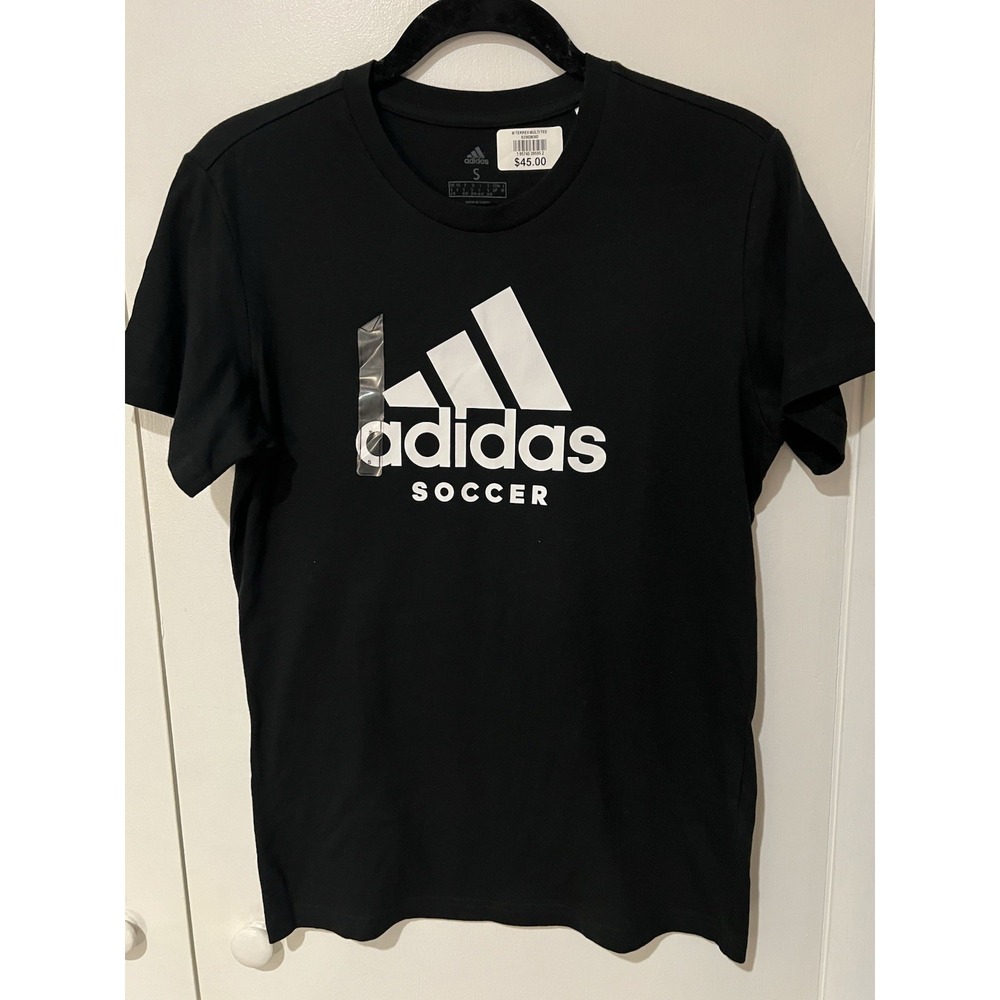 New Adidas Soccer Logo‎ T-Shirt Men's Size Small Black White Cotton Tee